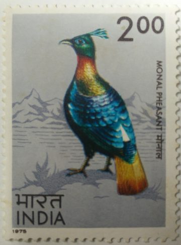 Monal Pheasant. Monal Pheasant, Himalayan Monal, Lophophorus impejanus, Impeyan Monal, Impeyan Pheasant, Danphe, Pheasant Rs. 2?(Hinged/Gum washed stamp)
