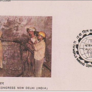 First Day Cover 20 Nov. '84 12th World Mining Congress, New Delhi.(FDC-1984) (Spots/hinged/slightly damaged/Paper Stuck)