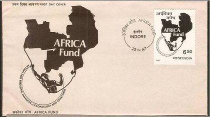 First Day Cover - 25 Jan. '87 Inauguration of Africa (Action for Resisting Invasion,Colonoalism and Apartheid) Fund. (fdc-1987) (Spots/hinged/slightly damaged/Paper Stuck)