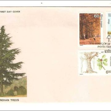 First Day Cover - 19 Nov. '87 Indian Trees. (fdc-1987) (Spots/hinged/slightly damaged/Paper Stuck)