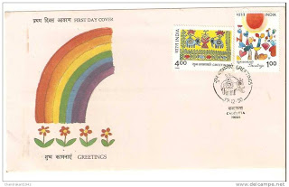 First Day Cover - 17 dec. '90 Greetings. (fdc-1990) (Spots/hinged/slightly damaged/Paper Stuck)