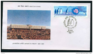 First Day Cover 23 Jan.'91 30th Anniv. of Antarctic Treaty. (FDC-1991) (Spots/hinged/slightly damaged/Paper Stuck)