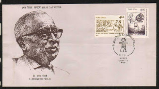 First Day Cover 31 Jul.'91 Keshav Shankar Pillai (Cartoonist & Founder of Children's Book Trust (CBT)). (FDC-1991) (Spots/hinged/slightly damaged/Paper Stuck)