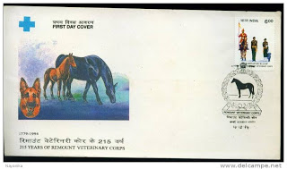 First Day Cover 14 Dec.'94 Remount Veterinary Corps, 215 Years.(FDC-1994) (Spots/hinged/slightly damaged/Paper Stuck)