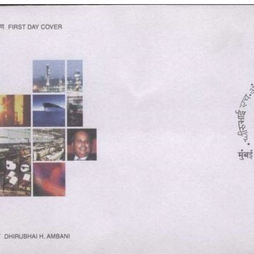First Day Cover 28 Dec. '02 D.H. Ambani (Industrialist).(FDC-2002) (Spots/hinged/slightly damaged/Paper Stuck)
