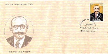 First Day Cover17 Sep. '08 Dr.C.Natesan (Founder of Justice Party and Co-Founder of The Dravidian Movement).(FDC-2008)