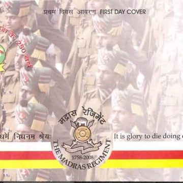 First Day Cover 28 May. '09 250 Years of The Madras Regiment (2008).(FDC-2009) (Spots/hinged/slightly damaged/Paper Stuck)