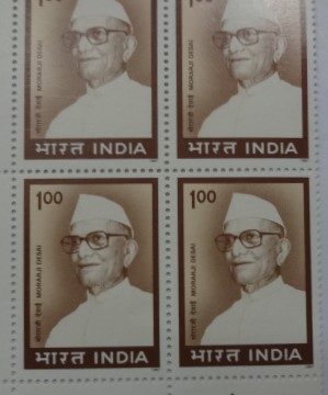 Morarji Desai (Block of 4 TL Stamp)