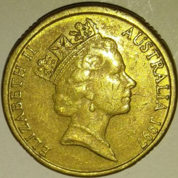 2$ 1997 AUD 2 Dollars (used) Aboriginal elder and stars coin