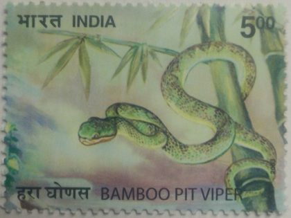 Nature India Snakes , Thematic Bamboo Pit Viper, Rs 5 - MNH Stamp