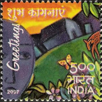 Happy New Year, Girl houses & birds_Cut Setenant