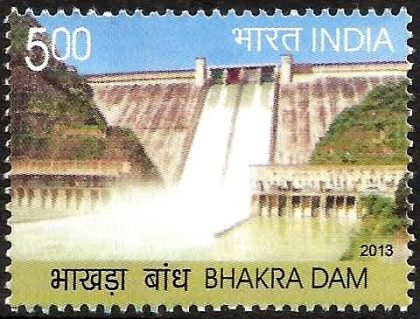 Bhakra Dam Irrigation, Dam, Golden Jubilee, Water Rs. 5 - MNH Stamp