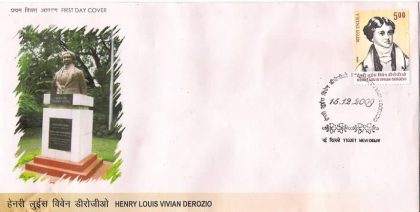 First Day Cover 15 Dec. '09 Henry Louis Vivian Derozio.(FDC-2009) (Spots/hinged/slightly damaged/Paper Stuck)