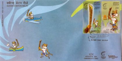 First Day Cover 25 June. '10 Queen's Baton Relay XIX Commonwealth Games.(FDC-2010) (Spots/hinged/slightly damaged/Paper Stuck)