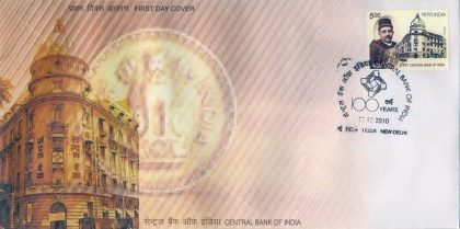 First Day Cover 23 Dec. '10 100 Years of Central Bank of India.(FDC-2010)