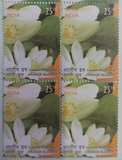 Indian Perfumes: Orange Blossom Rs 25 (Block of 4 stamp)