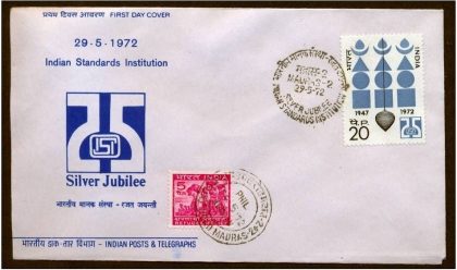 First Day Cover-29 May '72 Silver Jubliee of I.S.I.(Indian Standards Institution). (FDC-1972)