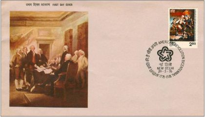 First Day Cover 29 May.'76 Bicentenary of American Revolution Inscription 'AIR Mail'.(FDC-1976) (Spots/hinged/slightly damaged/Paper Stuck)