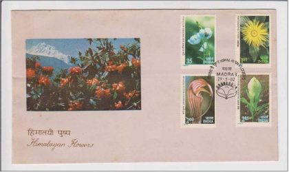 First Day Cover 29 May '82 Himalayan Flowers.(FDC-1982) (Spots/hinged/slightly damaged/Paper Stuck)