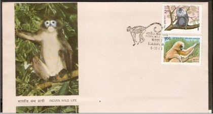 First Day Cover 01 Oct. '83 Indian Wildlife-Endangered Primates.(FDC-1983) (Spots/hinged/slightly damaged/Paper Stuck)
