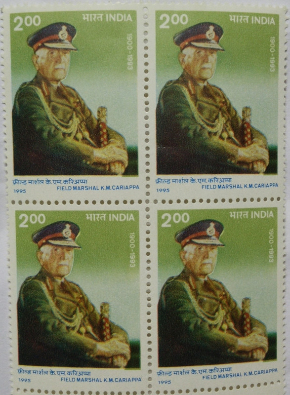 Field Marshall KM Cariappa Personality Rs.2 (Block of 4 stamp)