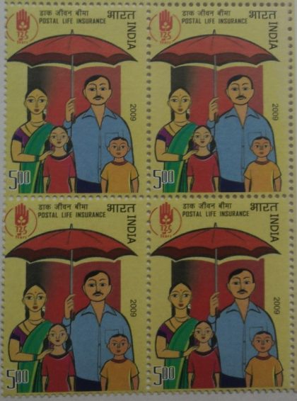 Postal Life Insurance , Thematic , Rs 5 (Block of 4 stamp)