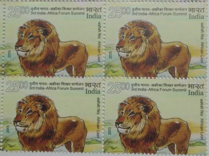 3rd India - Africa Forum Summit Summit, Event, Wild Life, African Lion, Panthera Leo Rs. 5 (Block of 4 stamp)