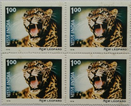 Wild Life - Leopard. Wild Life, Leopard, Panthera pardus, Panther, Felidae, Rs. 1 (Block of 4 stamp)