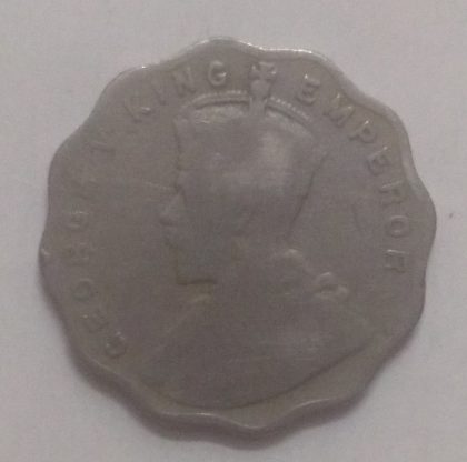 British India Coin George V-1 Anna 1916(used) (Copper Nickle)