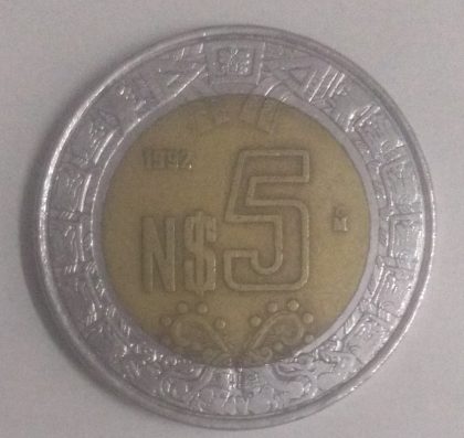 MEXICO 5 DOLLAR 1992(used)