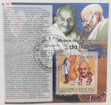 Miniature Sheet Of Mahatma Gandhi S Tome E Principe (Used Stamps)