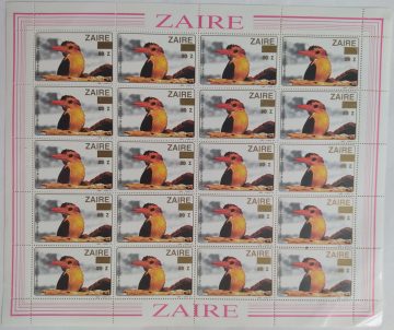 Zaire Martin Pecheur Pygmee - FULL SHEET 20 STAMPS