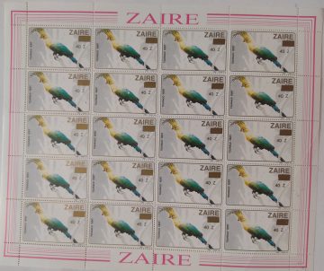 Zaire Touraco Vert - FULL SHEET 20 STAMPS