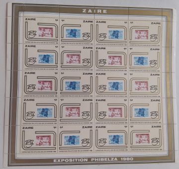 Zaire Exposition Philatelique Belgo Zairoise - FULL SHEET 20 STAMPS
