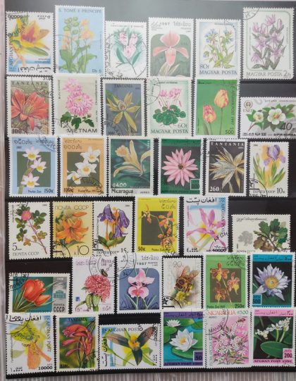 Mixed flowers used stamps (36 stamps)