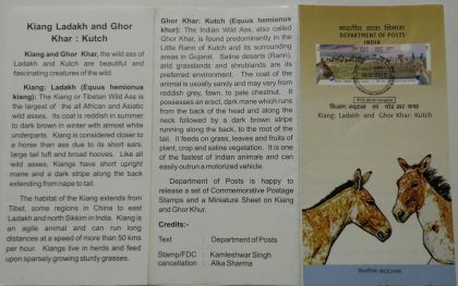 Wild Ass of Kutch & Ladakh - Kiang : Ladakh Kiang, Equus KiangGhor Khar : Kutch Ghor Khar, Khur, Equus Hemionus khur,, Wild Ass  (SBR) | Buy Indian Postage Stamps | Philately India