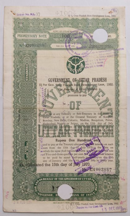 Indian Promissory Note Value 100 rupee watermark "G.O.I" - 10