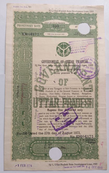 Indian Promissory Note Value 100 rupee watermark "G.O.I" - 16