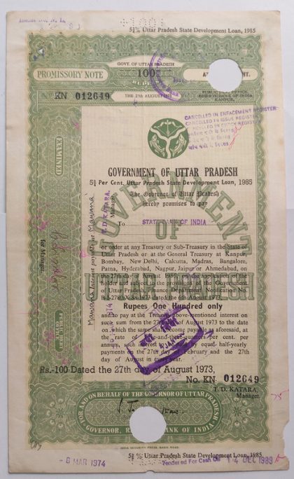 Indian Promissory Note Value 100 rupee watermark "G.O.I" - 20