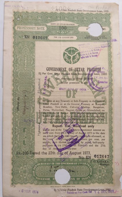 Indian Promissory Note Value 100 rupee watermark "G.O.I" - 21