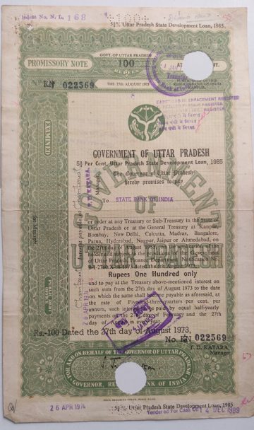 Indian Promissory Note Value 100 rupee watermark "G.O.I" - 25