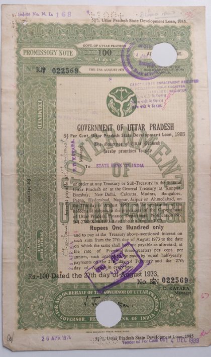 Indian Promissory Note Value 100 rupee watermark "G.O.I" - 25