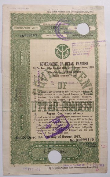 Indian Promissory Note Value 100 rupee watermark "G.O.I" - 26