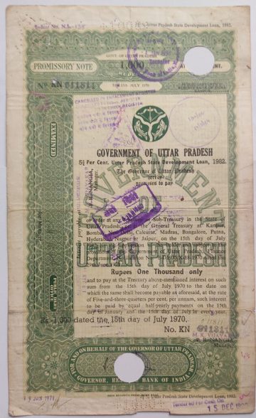 Indian Promissory Note Value 1000 rupee watermark "G.O.I" - 1