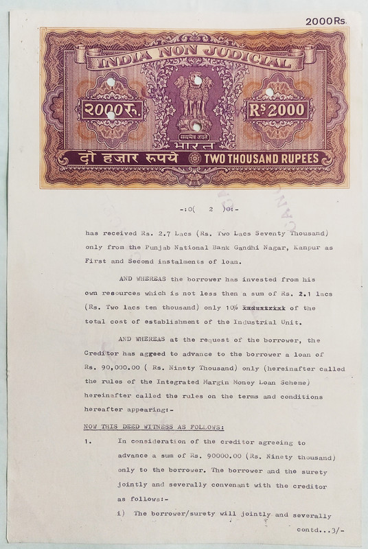 Indian Stamp Paper Value Rs.2000-k IND Non Judicial Water mark “Chakra ...