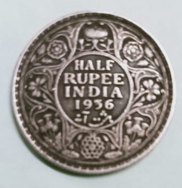 British India Coin GEORGE V-HALF RUPEE 1936(VERY FINE)(Silver)
