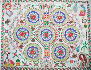 MADHUBANI PAINTING "KOHBAR" Made on-Thick paper - 1 Dimension-(28*22) inch