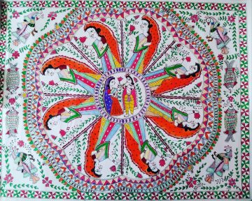 MADHUBANI PAINTING "RAAS" Made on-Thick paper - 1 Dimension-(28*22) inch