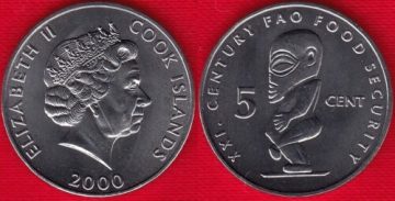 Cook Islands 5 Cents 2000F AO-21st Century Food Security UNC Condition