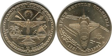 Marshall Islands 5 Dollars 1991 Space Shuttle Columbia UNC coin